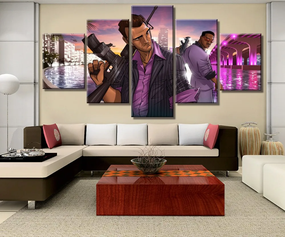 Framework 5 Piece Canvas Art GTA Game Poster Painting Wall Picture Home Decoration Living Room | Дом и сад