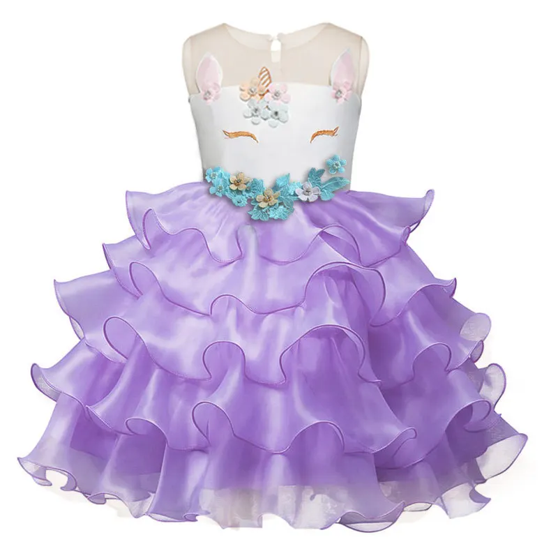 Fancy Unicorn Party Dress Baby Girl Tutu Dresses Summer 2018 Kids Clothing for Girls Embroidery Flower Birthday Costume 8T | Детская