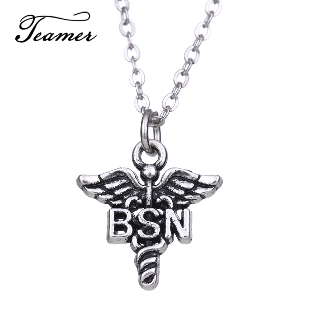 Ожерелье с подвеской Teamer Caduceus в форме крыла серебряное ожерелье надписью BSN и