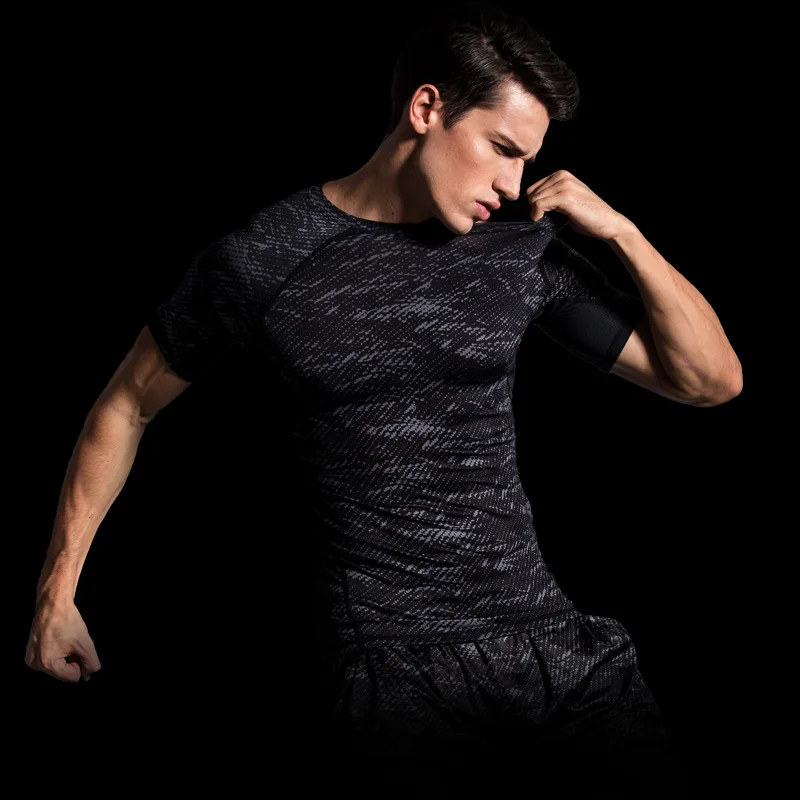 Мужские спортивные футболки Топ Футболка компрессионная Gymwear беговые футболки быстросохнущая Бодибилдинг тренировка Футболка для мужчин короткий рукав - Цвет: Mix-heimanba