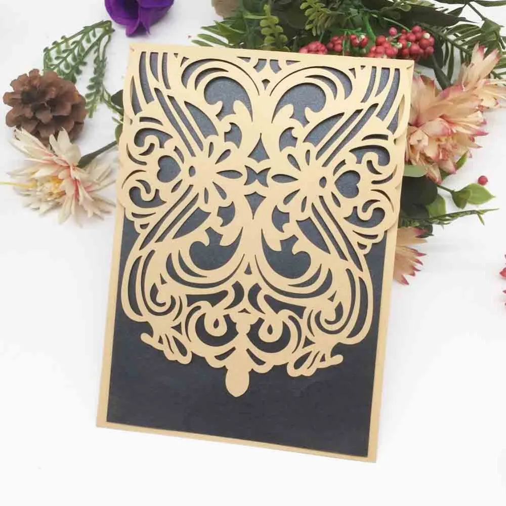 

35Pcs/Lot Hotsale Noble gold Pearl paper Wedding Invitations Anniversary Cards Birthday Party Invitations Blessing Greeting Card