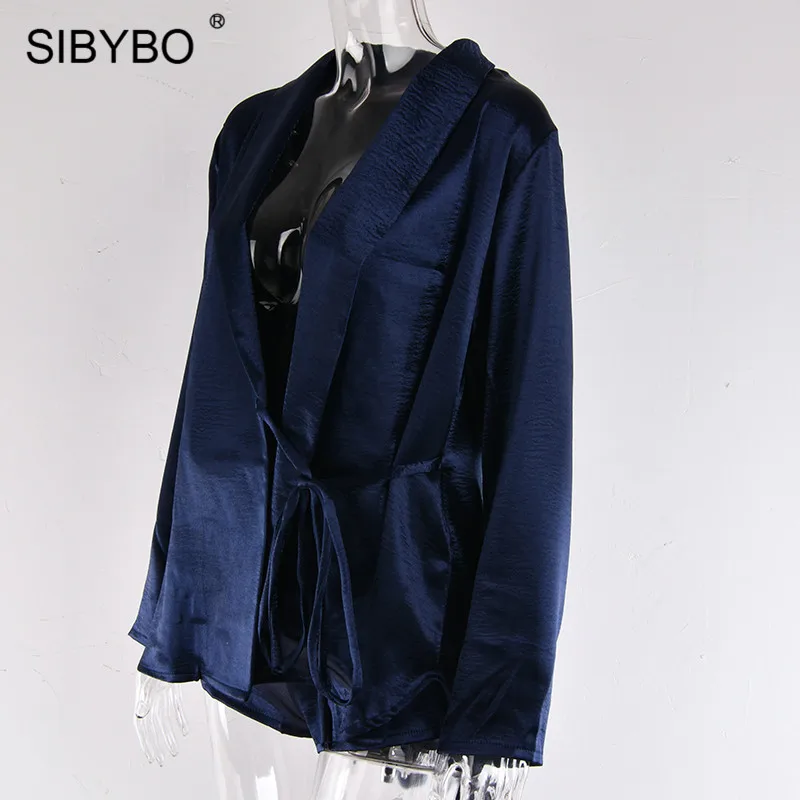 Sibybo Глубокий V Drawstring осенний комплект из двух предметов для женщин с отложным воротником сексуальный женский комплект пальто и шорты Повседневный Женский комплект 2 шт
