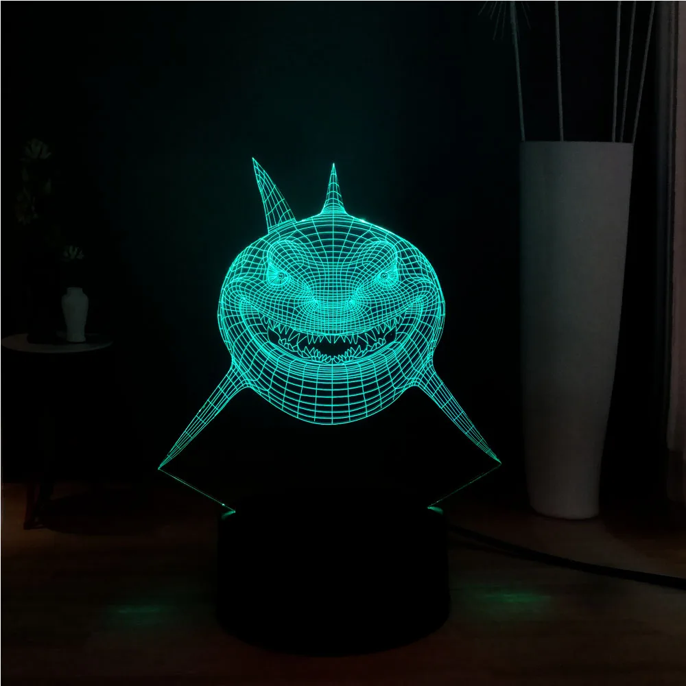Креативный Акулья пасть животное 3D иллюзия 7 цветов Изменение RGB светодиодный