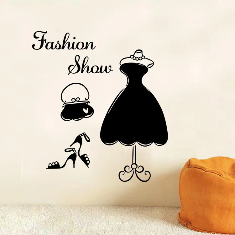 Lady Dress Designed Wall Stickers Bedroom Living Room Home Decor Purse Decotation Art Wardrobe Sticker DIY For Girls | Дом и сад