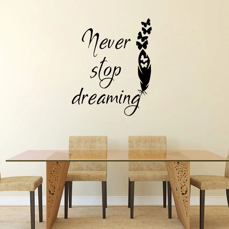 YOJA, 57,5 см* 70 см, для гостиной, цитата, "Never Stop Dreaming", ПВХ, домашний декор, настенная наклейка, W1-138