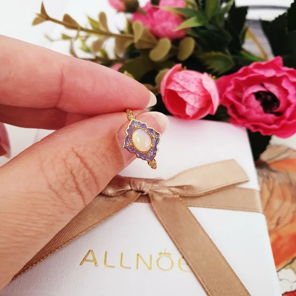 ALLNOEL, серебро 925, ювелирное изделие, драгоценный камень, кольца женщин, Ретро стиль, настоящий натуральный огненный опал, эмаль, Радужное кольцо роскошный подарки на год серебро 925 ювелирные изделия