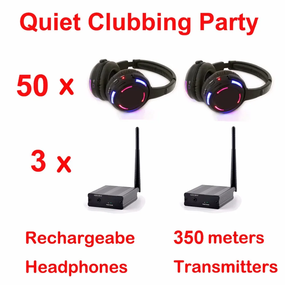 

Беспроводные наушники Silent Disco led-(50 наушников + 3 передатчика)