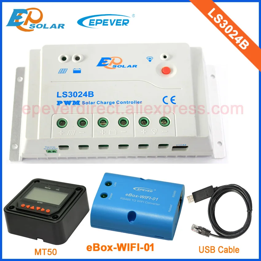 

24V PWM Free Shipping EPEVER Solar Controller LS3024B 30A 30amps Wifi box For Phone APP MT50 remote Meter USB PC connect cable