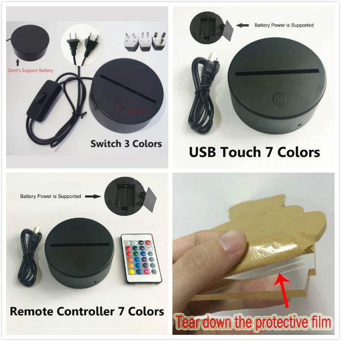 Мультяшный 3D светодиодный светильник ing Animal Rabbit акриловый RGB Ночной USB с сенсорным