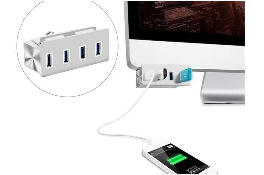 

Высококачественный многопортовый USB-адаптер, 4-портовый алюминиевый концентратор USB 3,0 для ноутбука, серебристый