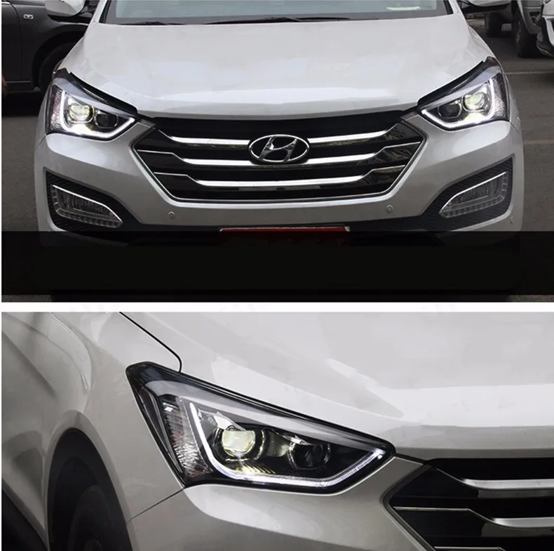 Автомобильные аксессуары, Головной фонарь для hyundai Santafe IX45 2013- H7, ленточный головной светильник, передняя фара