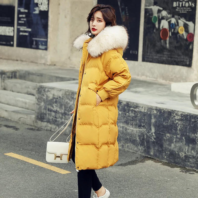 New Parka Winter Down Jacket Woman Hooded Coat Plus Size White Duck Overcoat Big Fur Collar Women Clothes Long coat LQ458 |