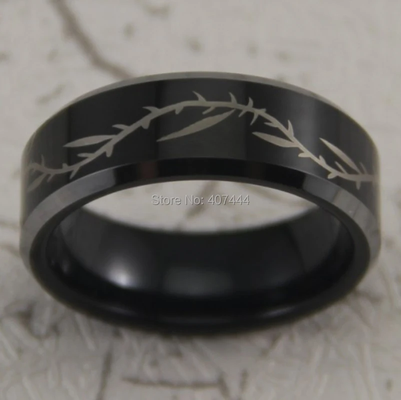 Free Shipping YGK JEWELRY Hot Sales 8MM Black Top Silver Bevel Thorns Design Men's Fashion Tungsten Wedding Ring | Украшения и