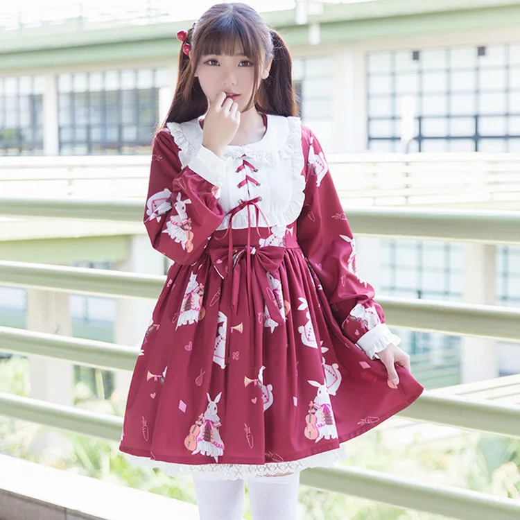 

Весеннее Новое японское милое женское платье, милое ретро платье в стиле "Лолита" с кроликом, 0225