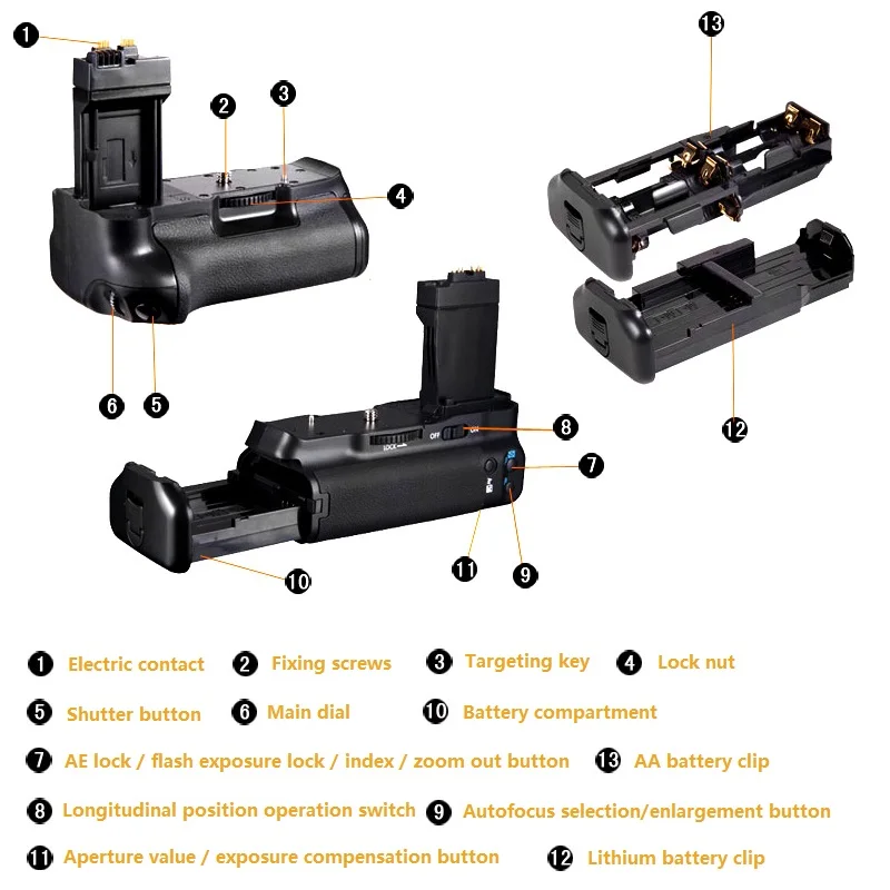 SAMTIA профессиональная камера батарея ручка с AA держатели для аккумуляторных