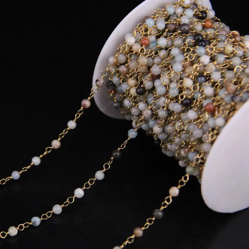 4 мм разноцветные Круглые бусины из амазонита цепочка натурального латунная