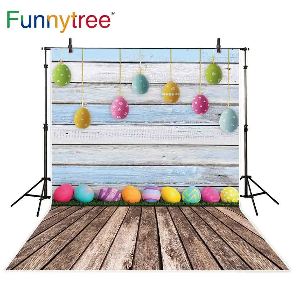 

Funnytree backdrop photophone wood colored eggs baby happy easter photography photocall background for photo wallpaper shoots