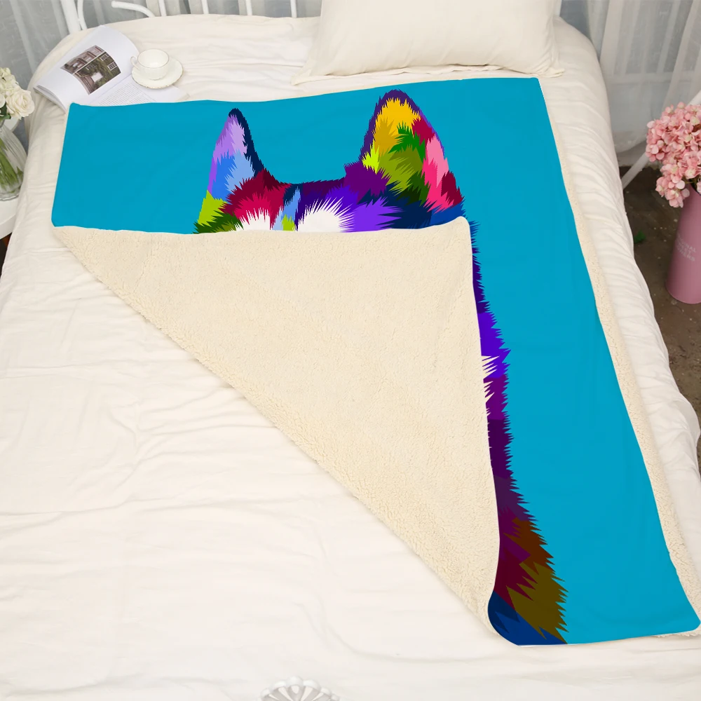 Miracille Colorful Painting Dog Blankets Sherpa Fleece Throw Blanket on Sofa Living Room Bed Cover Home Decoration | Дом и сад