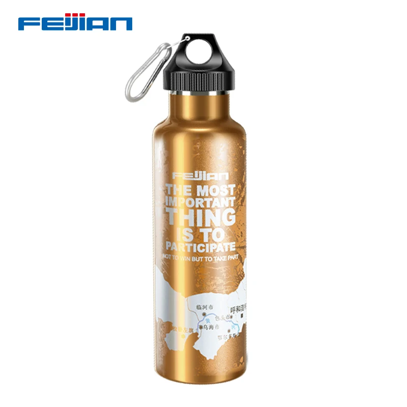 FEIJIAN 600 ml термос Портативный Термальность чашка вакуумная фляга из нержавеющей стали изоляции бутылка для напитков Поддержка настройки под индивидуальные нужды - Цвет: map-yellow