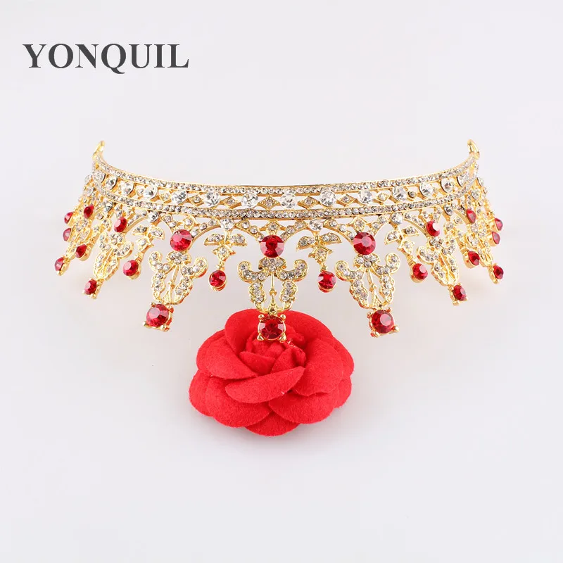 

2020 New Arrival Baroque Crown Full Red Rhinestone Handmade Hair Bands Crystal Queen Crown Headband Bridal Wedding Hair Jewelry