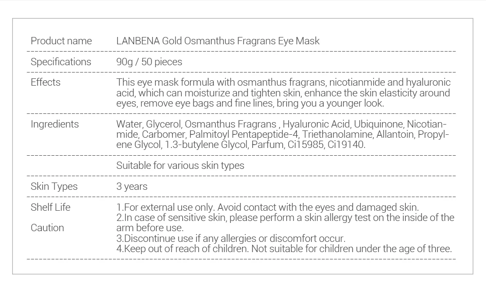 LANBENA Gold Osmanthus Fragrans Eye Mask Patches Remover Dark Circles Eye Bag Reduces Eye Lines Lifting Firming Skin Care 50PCS