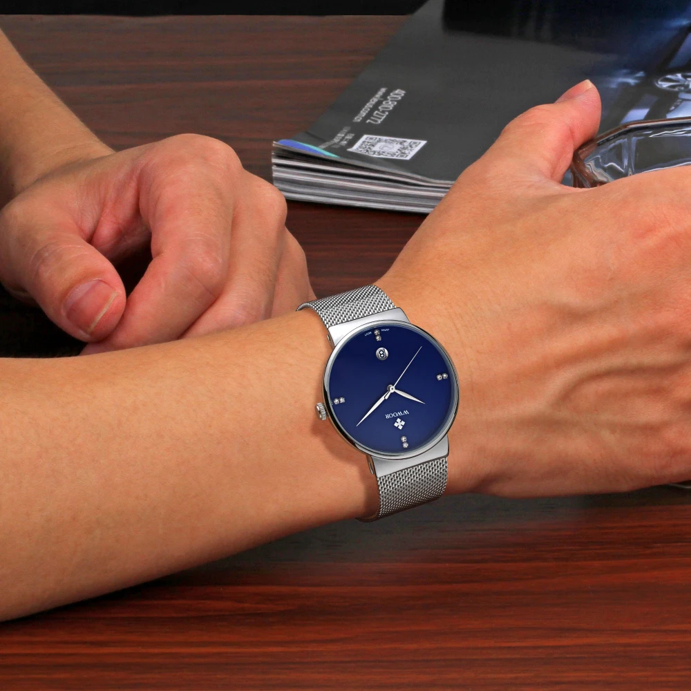 Часы мужские брендовые кварцевые ультратонкие с датой водонепроницаемые