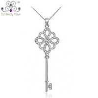 real 925 sterling silver micro inlays vintage key design white cubic zirconia pendant necklaces for women lover valentine gifts