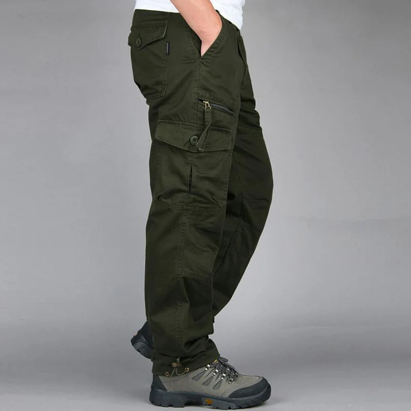 J18 dark green Men's Casual Pants Loose Straight Multi Pocket Trousers Outdoor Overalls pantalones hombre Male jogger tactical cargo pants - Цвет: J18 dark green