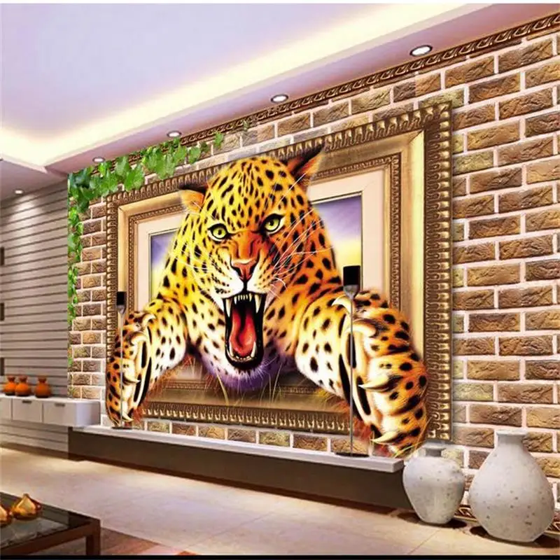 Custom mural wallpaper room 3d photo frame Leopard painting sofa TV background wall non-woven | Обустройство дома