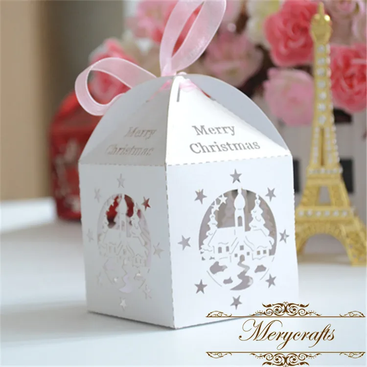 Hot christmas gifts laser cut decorative christmas invitation white magnetic gift box