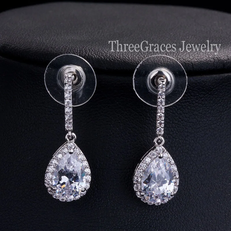 Женские серьги-подвески ThreeGraces белые золотые высокое качество с фианитом модные