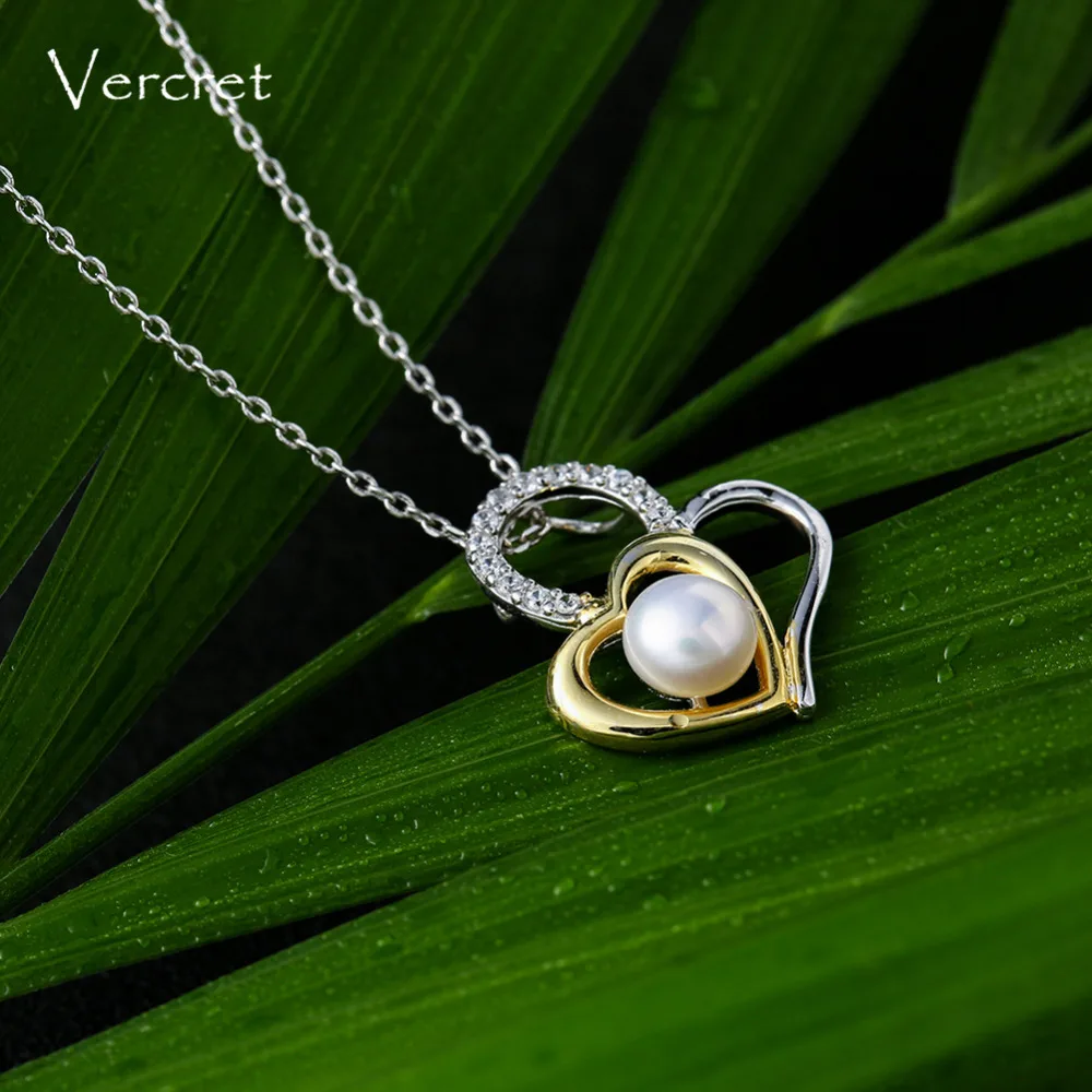 Vercret freshwater pearl necklace with 925 sterling silver chain heart to pendant women's jewelry gift | Украшения и