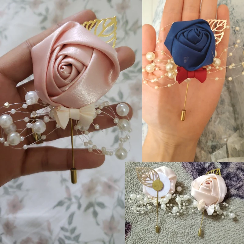 Wedding Brooch Prom Corsage Ceremony Flower Brooch Wedding Groom Groomsmen Buttonhole Flowers Boutonniere Pearl Brooch Pins Gift