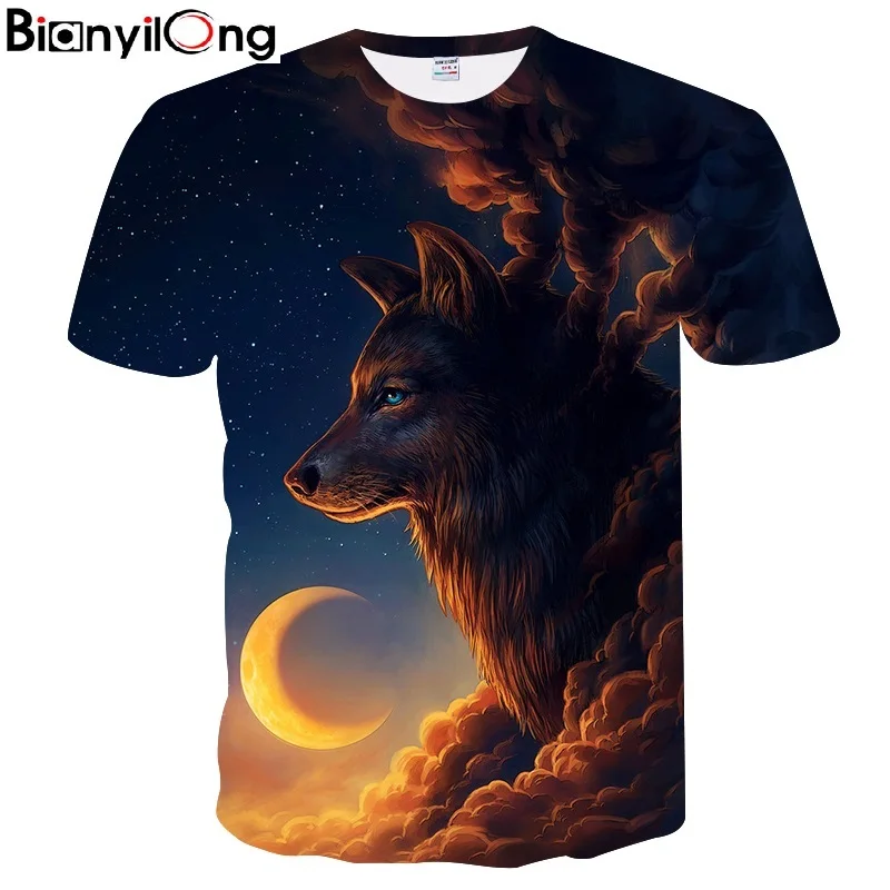 Bianyilong Night Wolf футболка для Для мужчин/Для женщин летние футболки быстросохнущая 3D