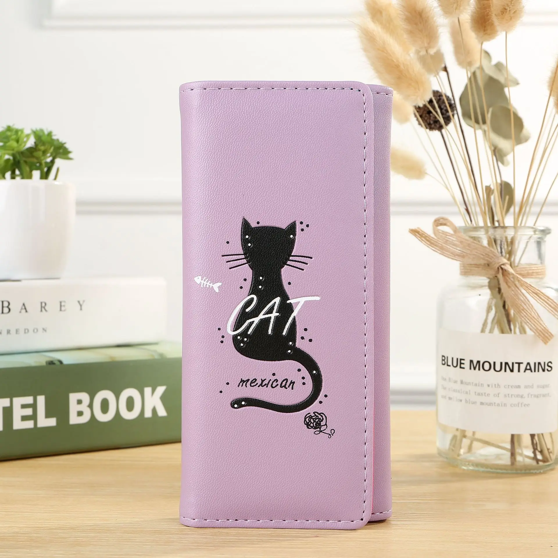 BOTUSI Cat, женские кошельки и кошельки, ПУ, кредитный держатель для карт, кошелек на молнии, портмоне для карт, кошелек, клатч для денег - Цвет: lavender