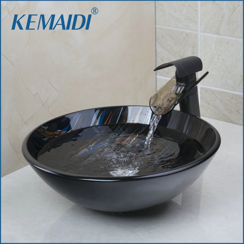 

Смеситель для раковины KEMAIDI из закаленного стекла, кран «Водопад», водопроводный слив, набор для ванной комнаты