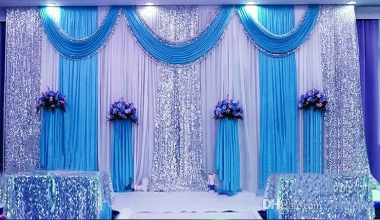

20ft*10ft Sequins Beads Edge ice silk Wedding backdrop Curtains with swags event party Props Satin Drape curtain B