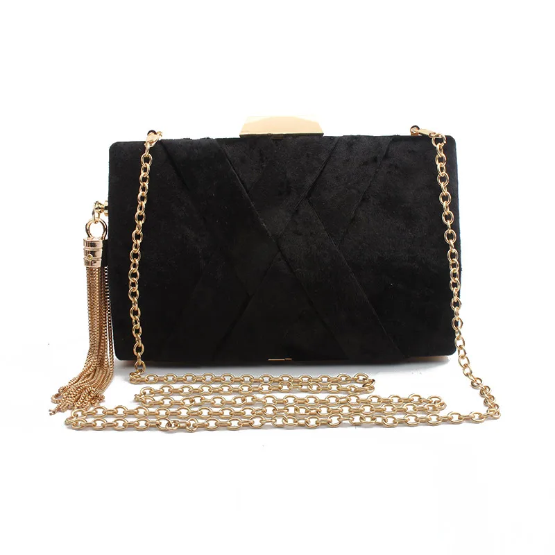 

Vintage Tassel Evening Bag Lady Banquet Party Clutches Bag Female Shoulder Messenger Bag Luxury Velvet Striped Handbag For Women