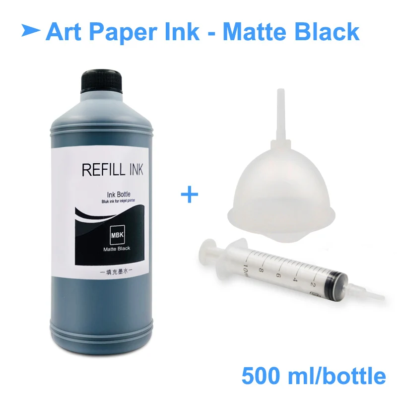 Matte Black Ink 500 мл/бутылка чернила подходят для мелованной бумаги с высоким глянцем арт пигментные чернила для Epson T50 T60 P50 R200 R230 R260 R280 L1300 1390 1400 1410 1430 1500 W T1100 T1110 - Цвет: Matte Black Ink