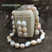 summer sheen semi baroque irregular necklace hook dangle earring set freshwater pearls mixed color white pink purple stely