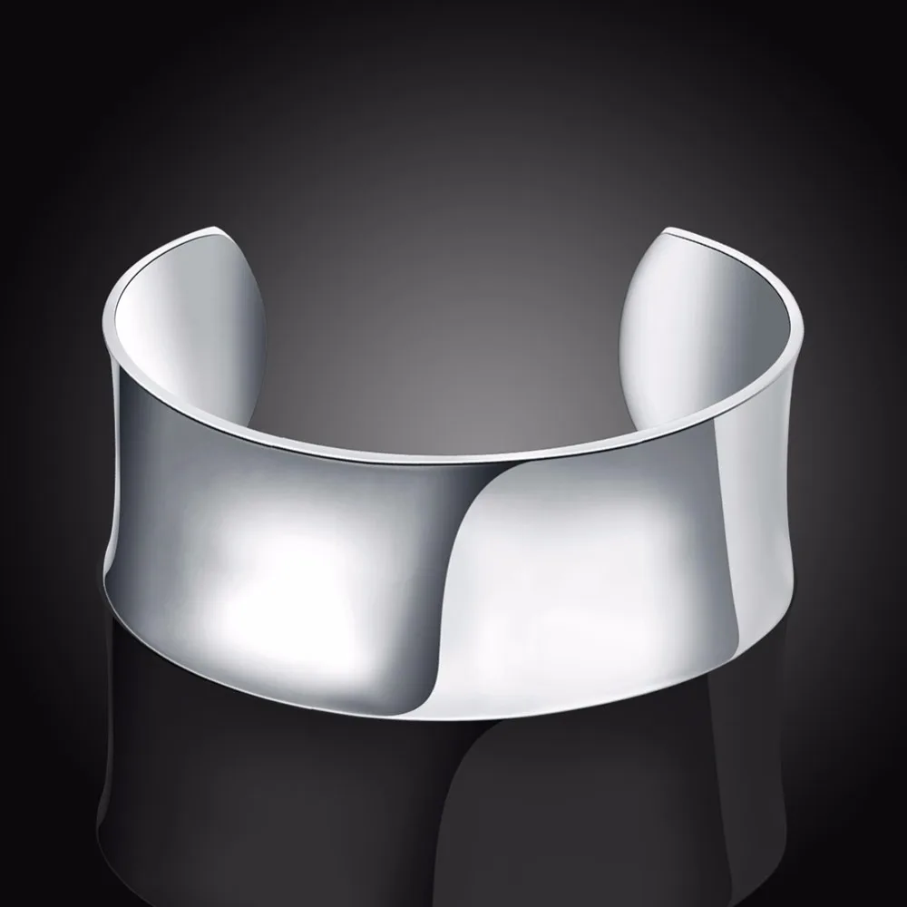 New Arrival Pure 925 stamp silver plated Bangle Bracelets Women Smooth Open Bracelet Jewelry | Украшения и аксессуары