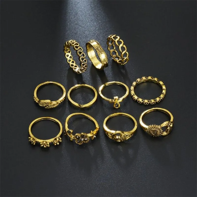 Комплект колец асимметричных с кристаллами 11 шт./компл.|Кольца| |