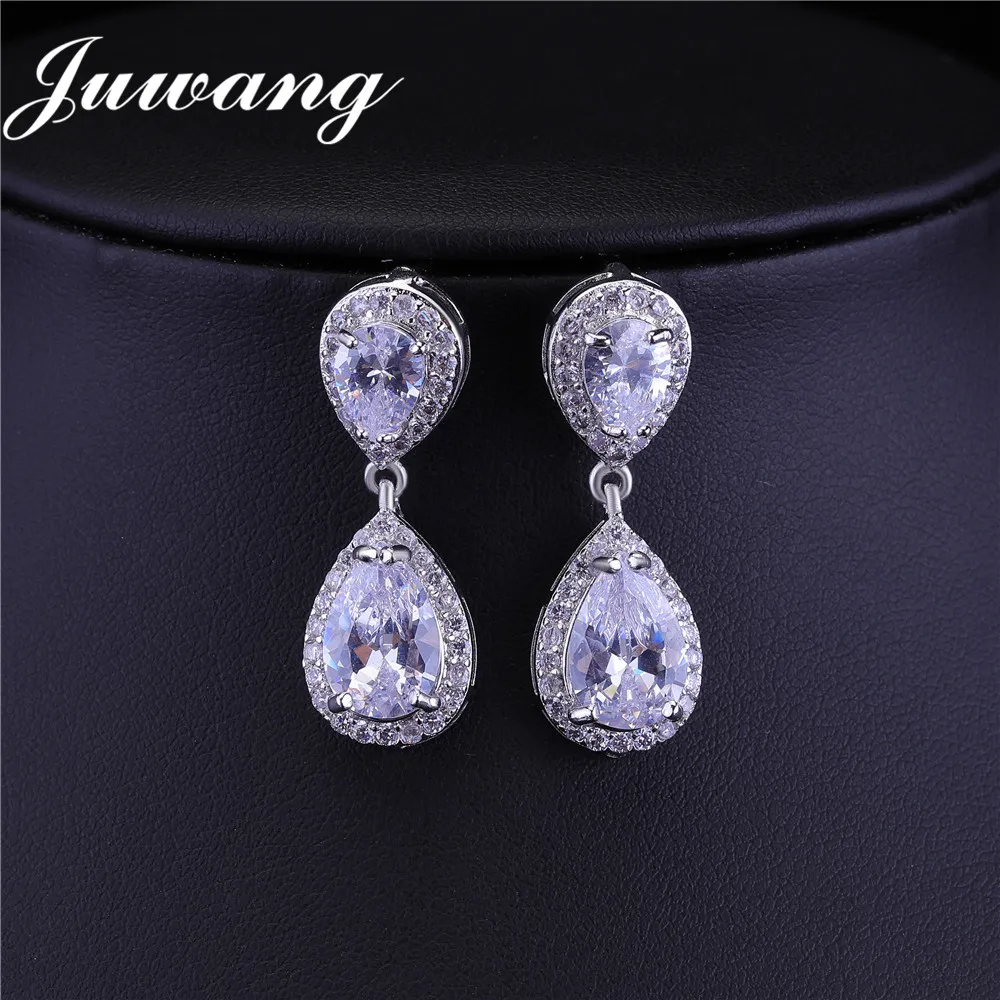 

JUWANG 2018 Water Drop Cubic Zirconia Wedding Jewelry Sets for Woman Luxury Crystal Bridal Necklace& Earrings Jewelry Set Gifts