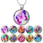 Винтажный цветок Бабочка красота фото серебряный цветбронза кулон ожерелье 25 мм стекло кабошон девушка ювелирные изделия подарок на день рождения 50 см