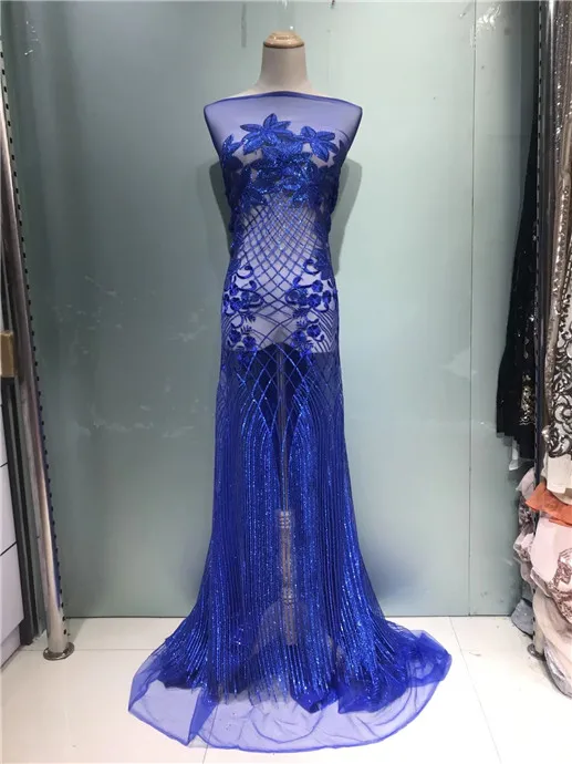 Королевский синий Африканский Шнурок Ткани Высокого Качества Блесток Кружевной