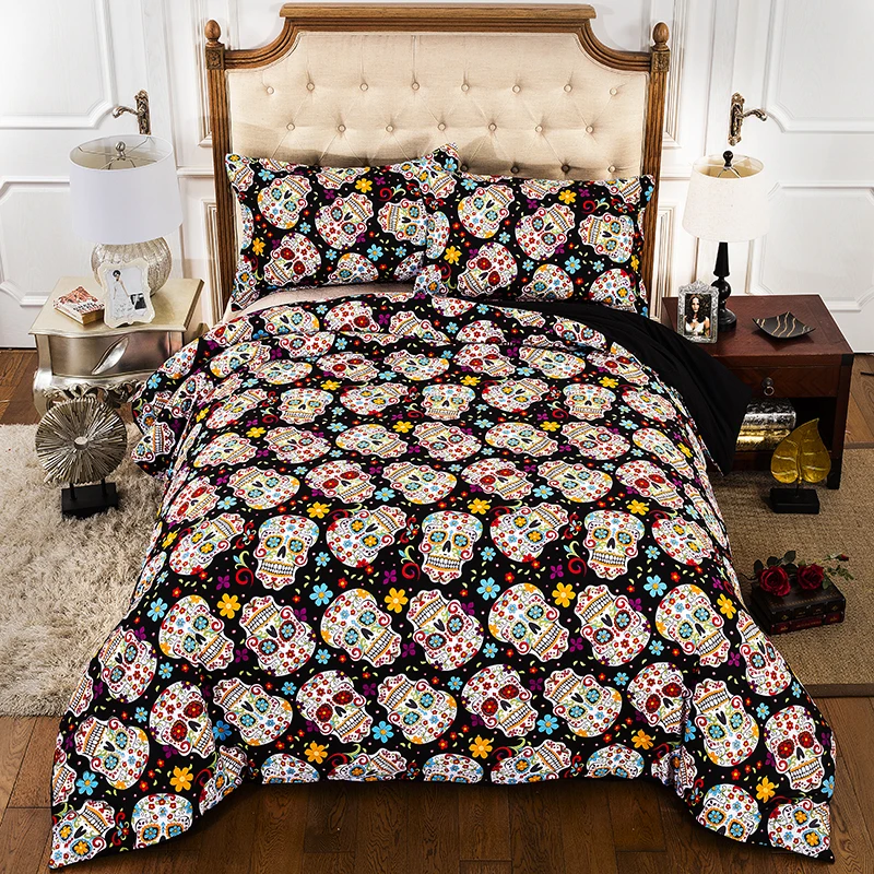 Индивидуальный крутой Комплект постельного белья с изображением черепа и цветов