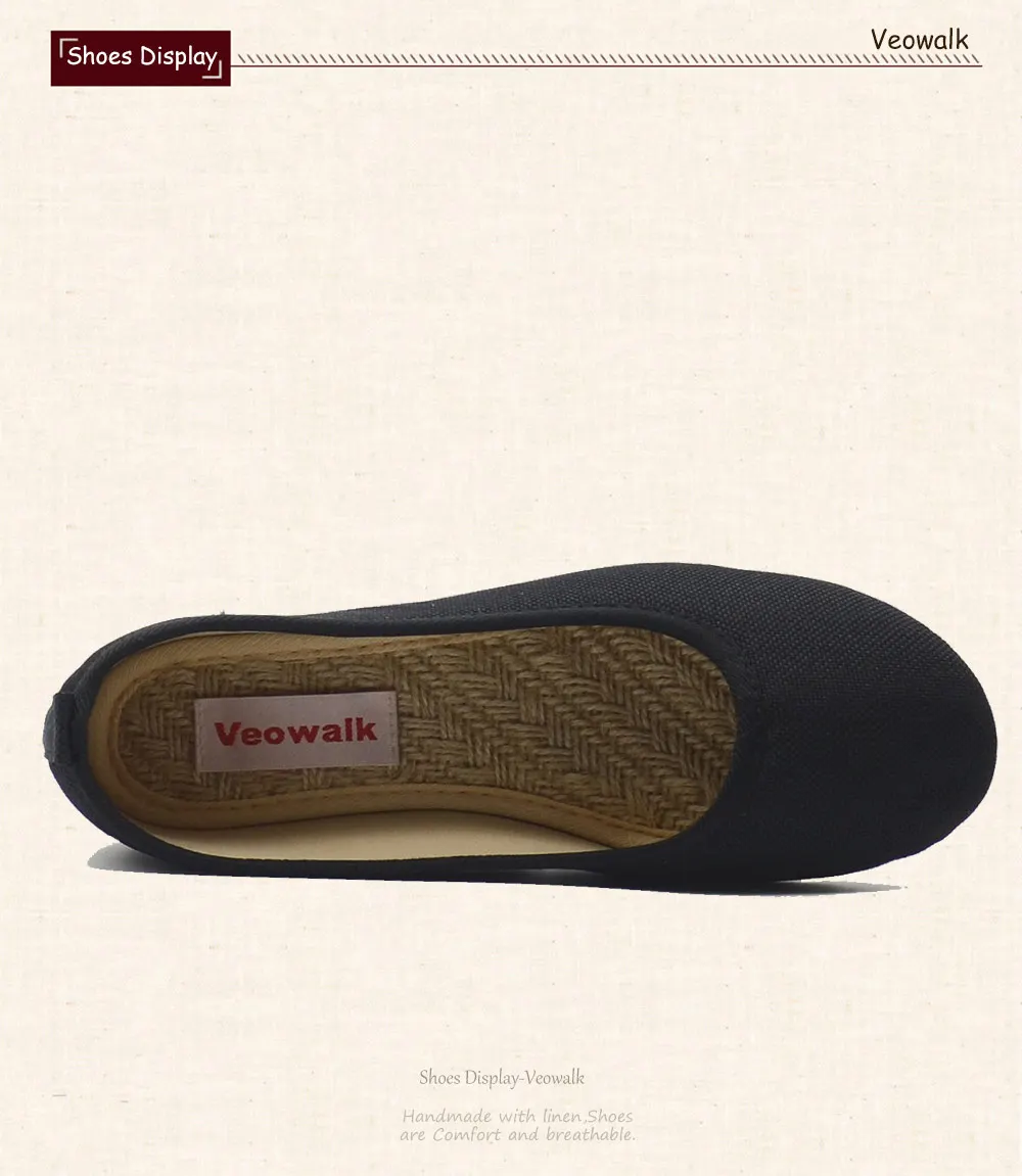 Veowalk/Женские повседневные хлопковые балетки ручной работы в стиле ретро; женские мягкие удобные льняные слипоны в стиле «Старый Пекин»; обувь для медсестры