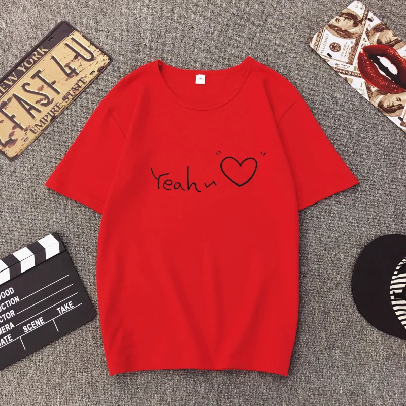 2019 Summer Couples Lovers T-Shirt for Women Casual Tops Tshirt T Shirt Love Heart Letters Print Female | Женская одежда