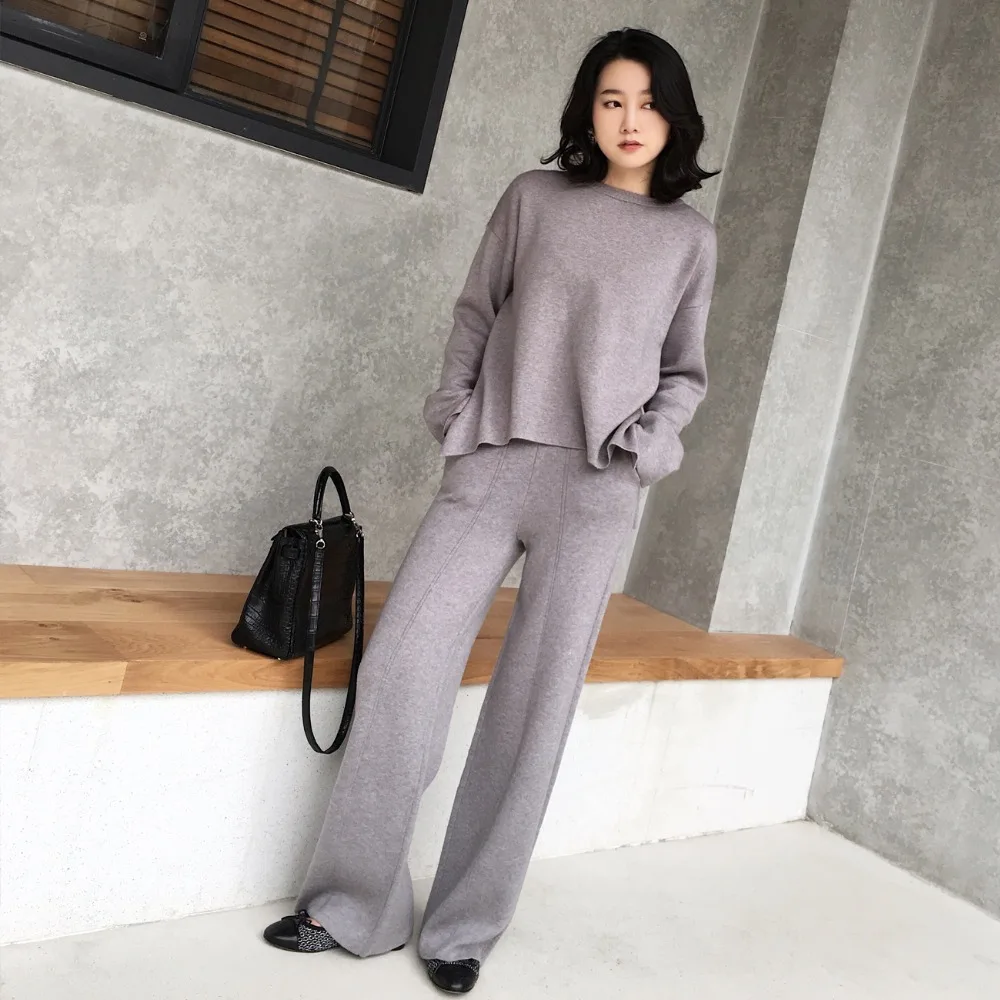 

Women sweater suit and sets Casual Knitted Sweaters two Piece Pants Set Suits Casual Knitted Trousers+Jumper Tops Clothing Set