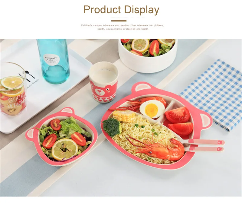 Мультфильм БАМБУК 5 шт. детская посуда экологичные дети Mealtime чаша тарелка еда столовая утварь для кормления набор таблички для ребенка
